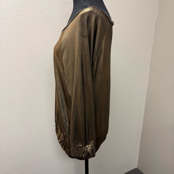 Rachel Roy Gold Metallic Blouse Large Dolman Sleeve Glam Top - Picture 3 of 8